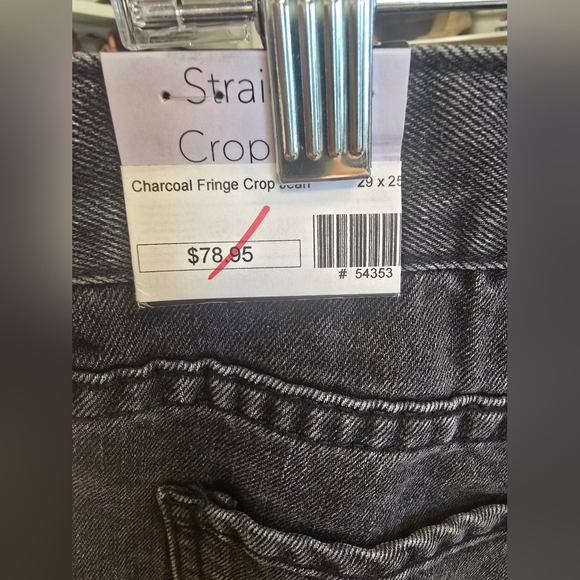 Rock & Roll Denim NWT Dark Wash High Rise Fringe Hem Cropped Straight Leg Wester - Picture 14 of 14